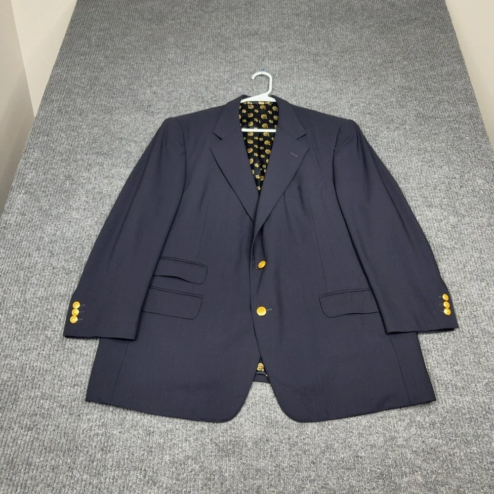 Cappelli‎ Tailors Blazer Mens XL Navy Blue Gold Button Crest Lining Preppy